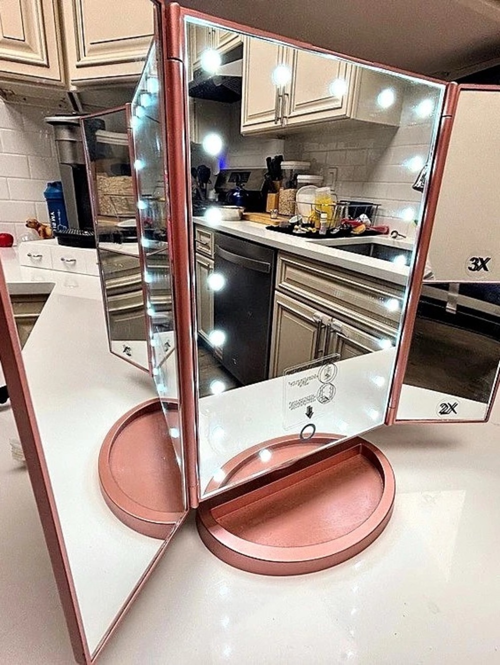 Tri-Fold Lighted Vanity Makeup Mirror - LED Lights Mirror - Bathroom